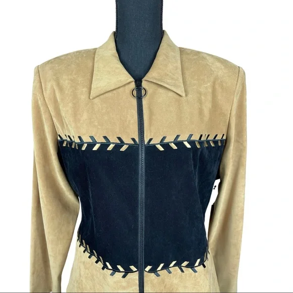 WORTHINGTON Women’s Size 12 Camel/Black‎ Full Zip Jacket With Shoulder Pads NWT - Picture 4 of 11